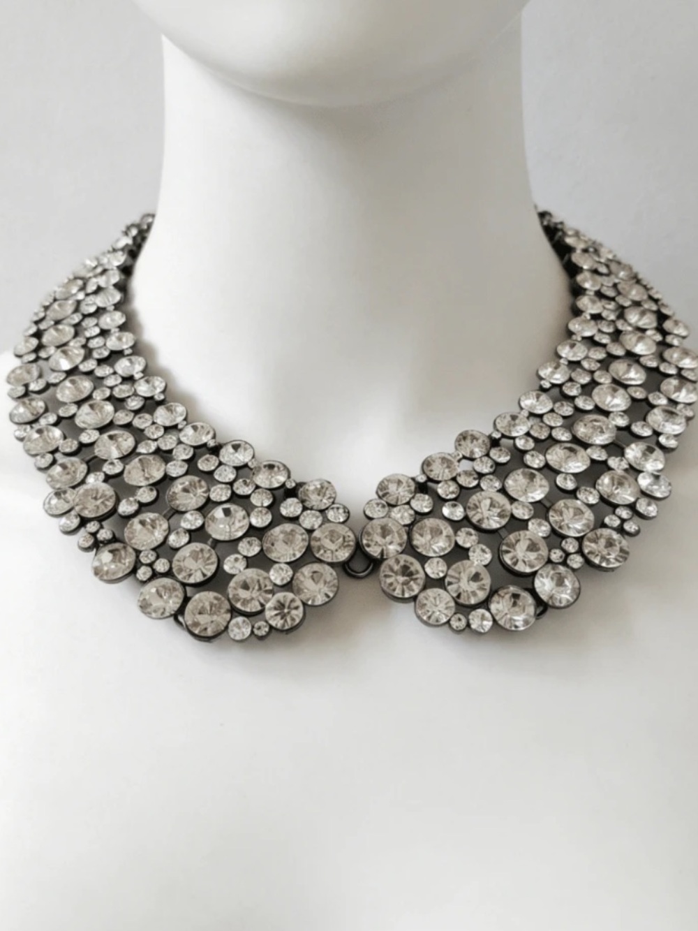 Statement Crystal Collar Necklace in Silver Tone